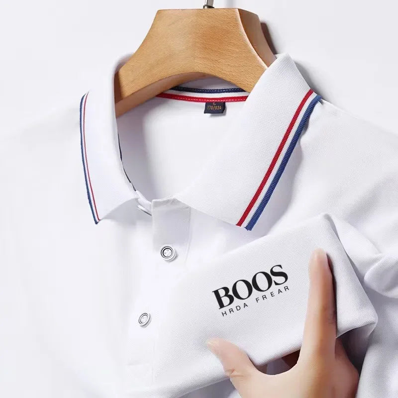 Moda verão nova masculina de manga curta designer requintado tridimensional bordado polo respirável lapela negócios camiseta